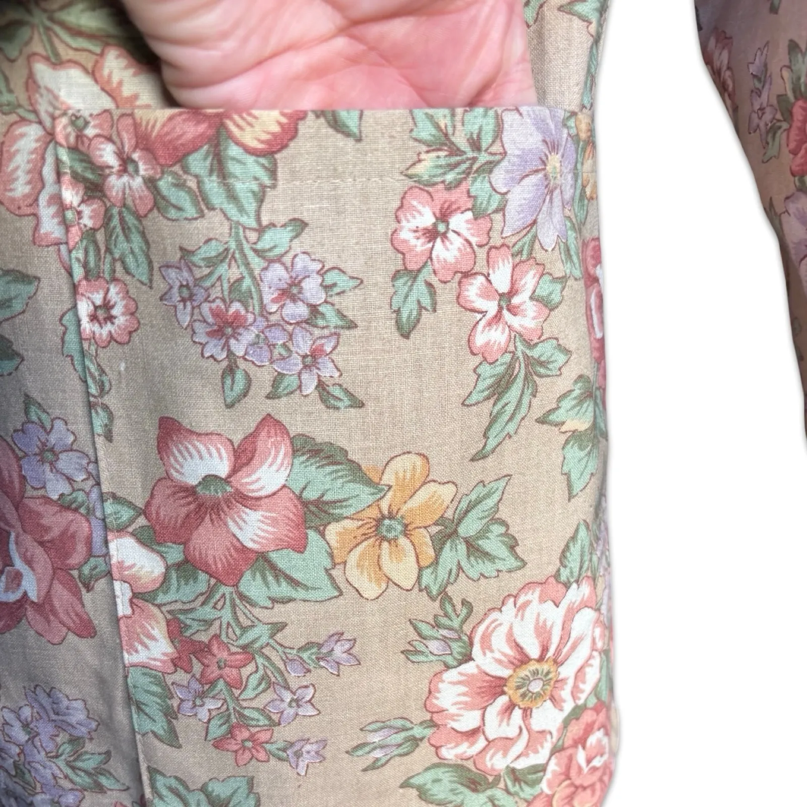 Vintage Floral Cotton Blazer Neutral Tan Rose Print USA Made Romantic Cottage Size M - Image 3