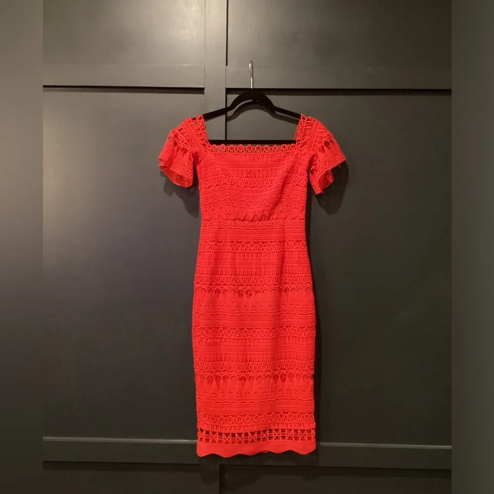 Free People x  Mariah red lace crochet off shoulder fitted Midi Dress xs - Image 5