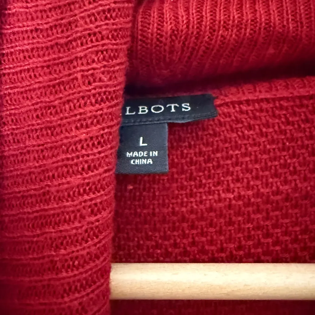 Talbots Red Turtle Cowl Neck Red Waffle Knit Sweater Cotton Blend Large - Image 3