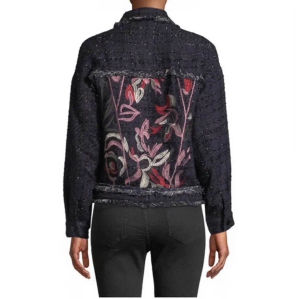 Foxiedox Embroidered Oversized Tweed Boho Cropped Jacket Frayed Edge Boxy Small - Image 16