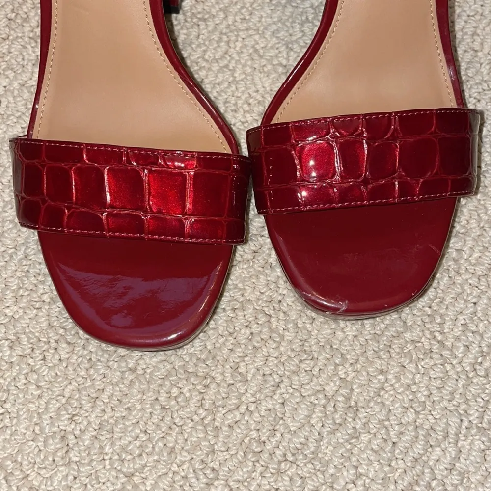 Size 7.5 Red Croc Embossed Two Strap Sandal Heels - Image 2
