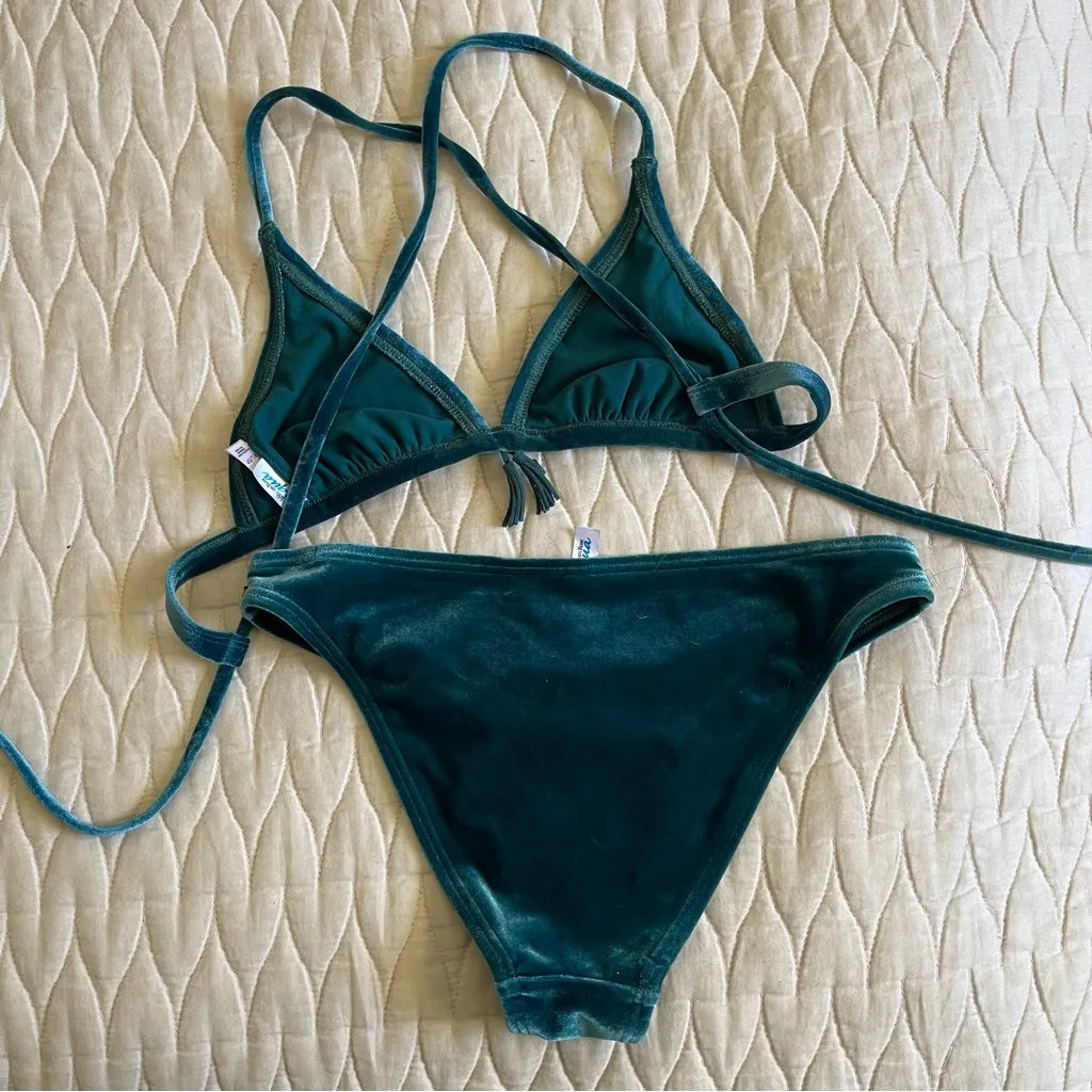 La Vie En Rose Aqua Bikini Teal Velvet Swimsuit Size Extra‎ Small Blue - Image 6