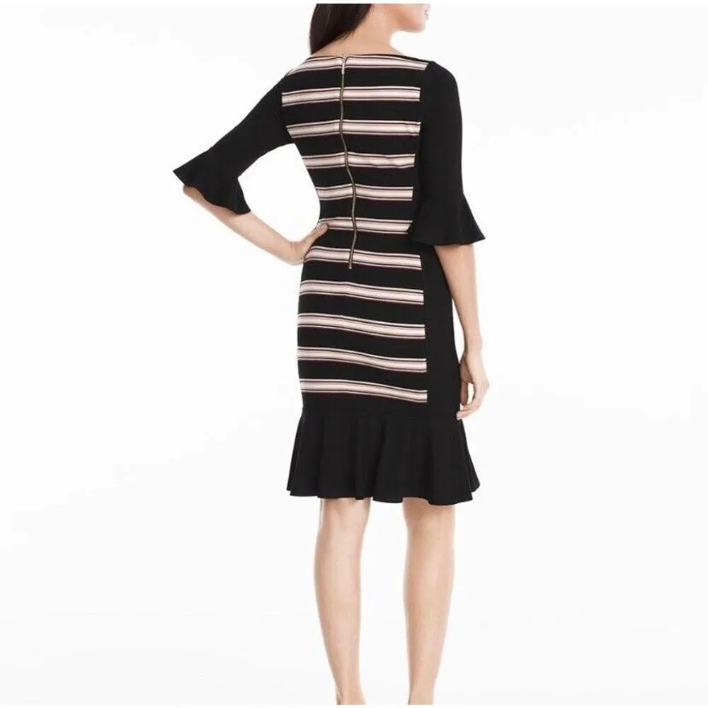 White House Black Market Womens Sheath Dress Bell Sleeve Flippy Hem Stripes Sz 8 - Image 14