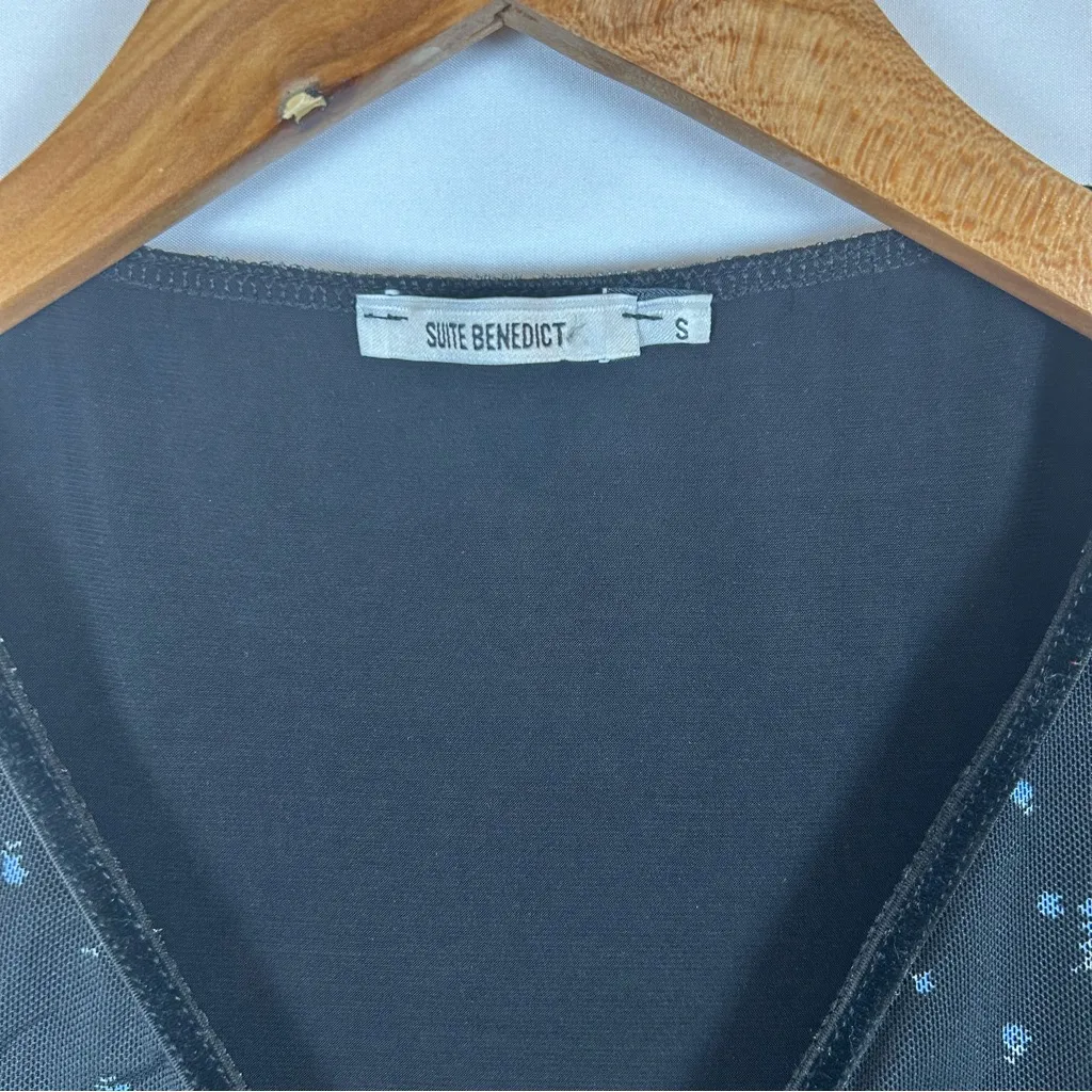 Suite Benedict‎ Women's Black Floral Sheer Sleeve Mini Dress Small - Image 3