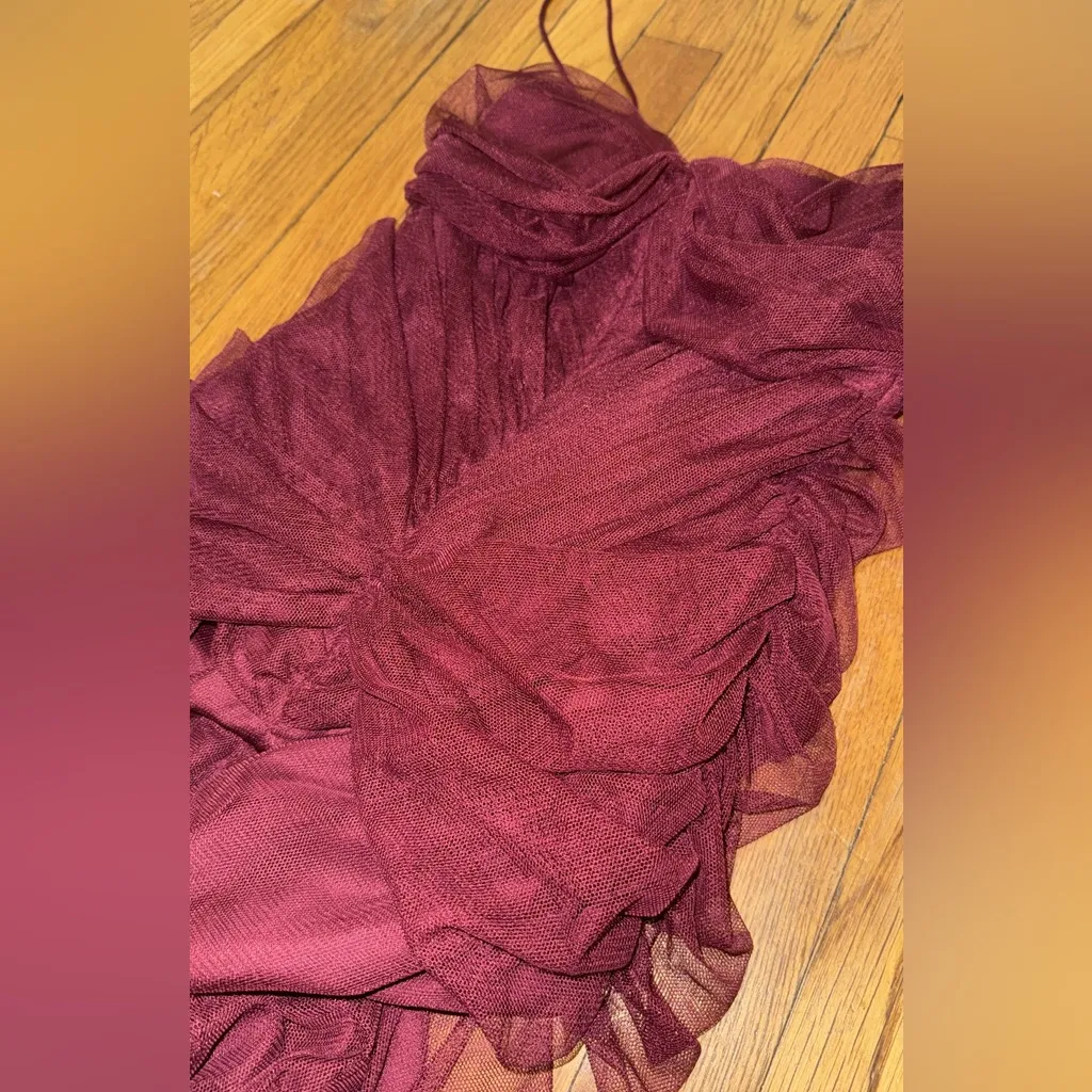 NWT Vera Wang BRIDESMAID chiffon tulle maxi dress gown burgundy size 6 vintage - Image 3