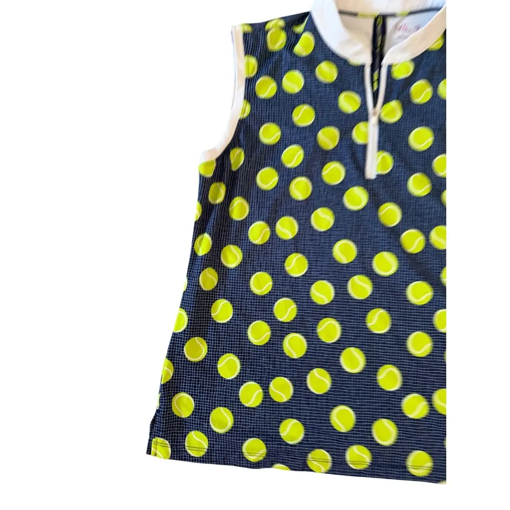 LILLIE GREEN Tennis Ball Print Active Tank Top Size Large Petite Yellow - Image 6