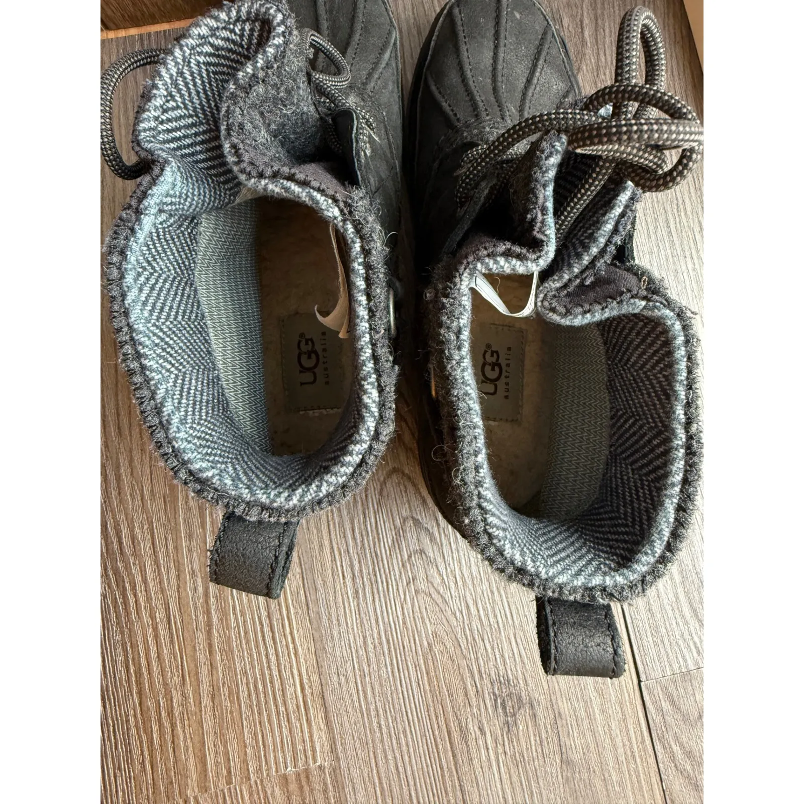 UGG Black Waterproof Duck Boots Herringbone Cuff Lace Up Ankle‎ Boots Size 8 - Image 5