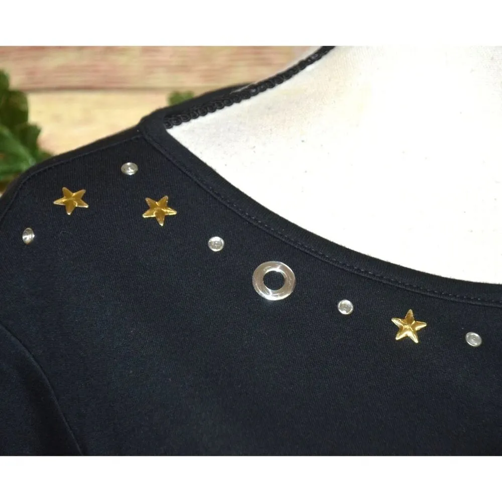 Quacker Factory Ladies XL Short Sleeve Studded Pullover Black Blouse Knit Top - Image 3