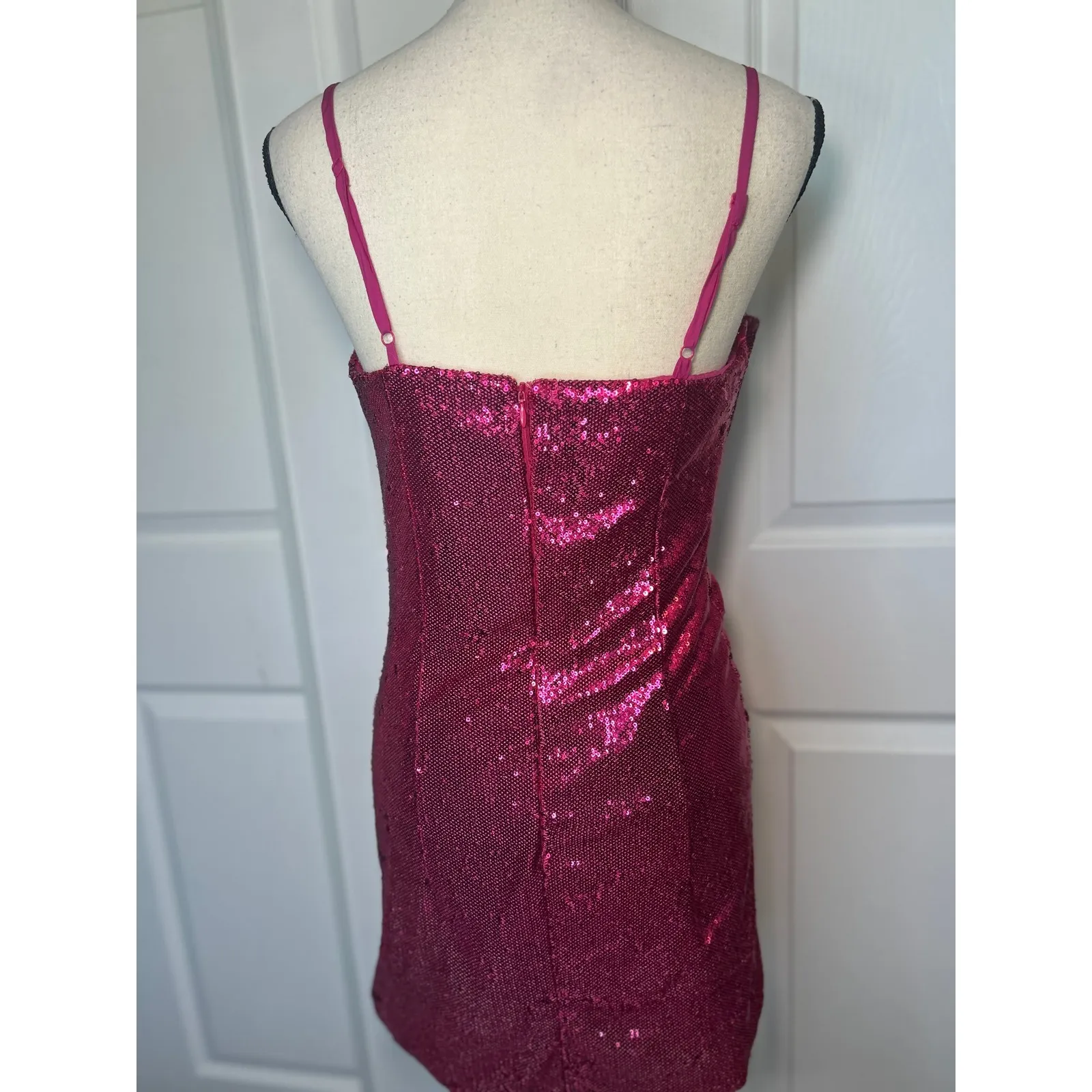 Ronny Kobo Lindsay Pink Sequin Bow Front Mini Dress Party Cocktail Bodycon Large - Image 8