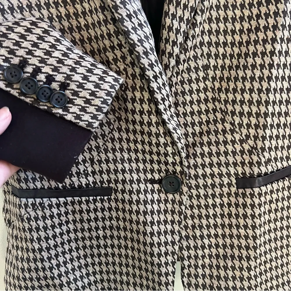 Anne Klein brown and tan houndstooth suit jacket coat size 6 - Image 4