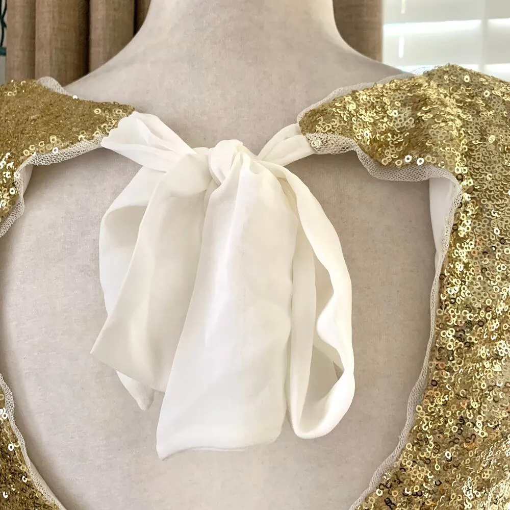 NEW B. Darlin Gold Sequin Top and White A-line Maxi Skirt Two Piece SET - Image 6