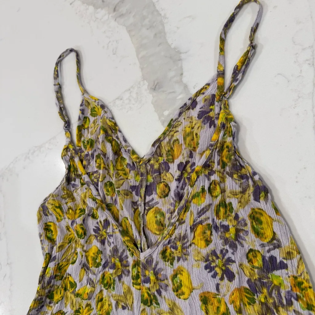 Free People One Floral V-Neck Romper Womens Small Purple/Yellow Pockets Bohemian - Image 8