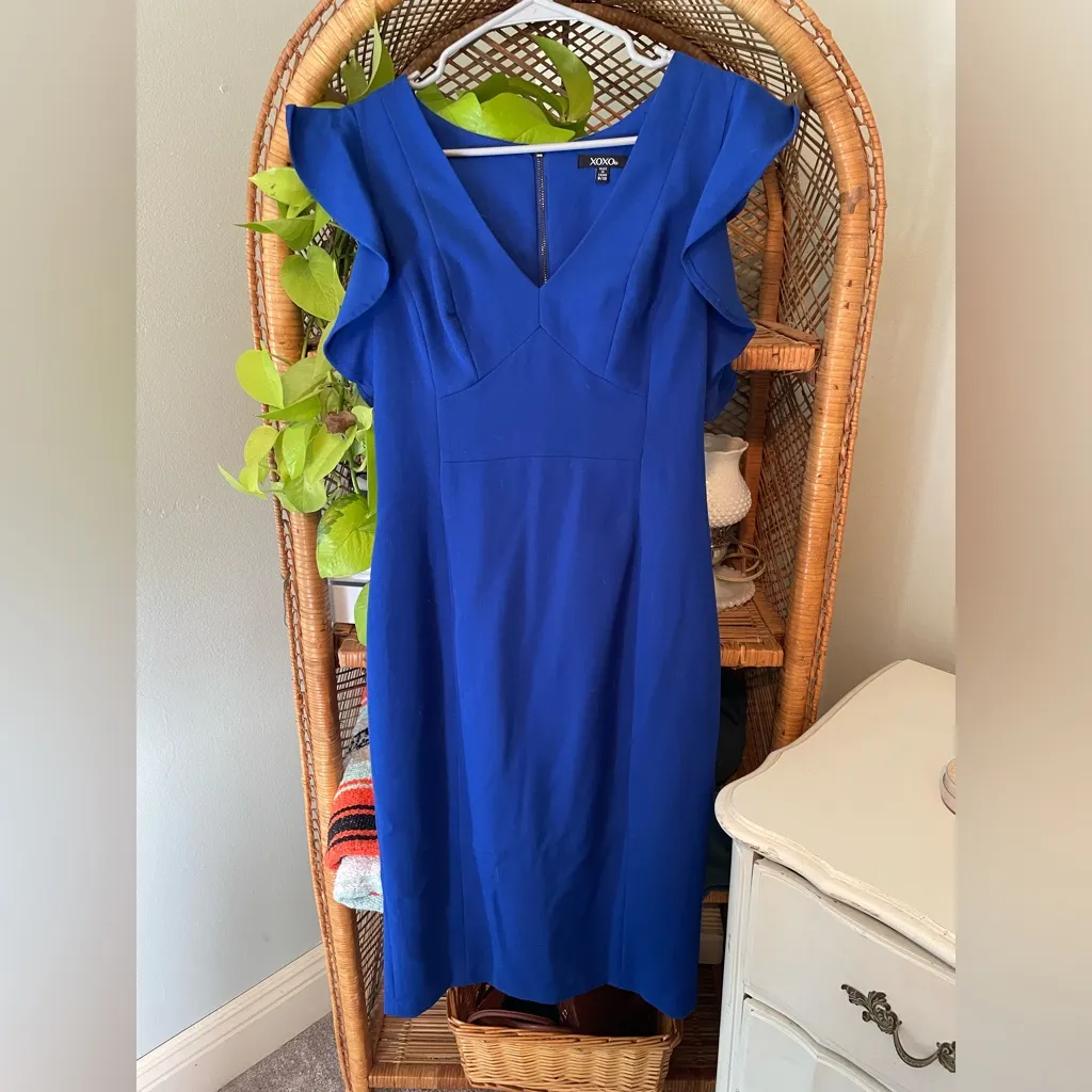 XOXO Royal Blue Sheath Dress with Flutter Sleeves for Cocktail Events Size 9/10 - Image 11