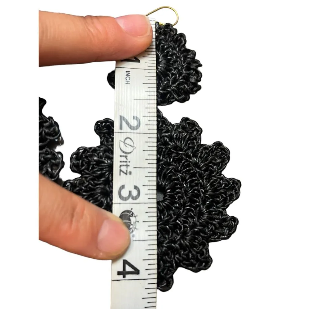 ROLLER RABBIT Macrame Earring Black Hook Crochet Boho Casual NEW - Image 3