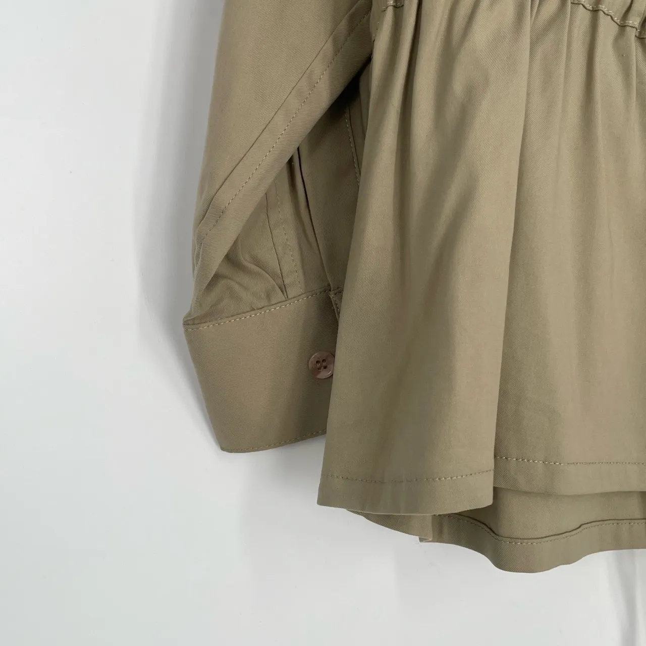 RON LEAL Women's Khaki Drawstring‎ Waist Flap Pockets Utility Jacket Size 8 Green - Image 3