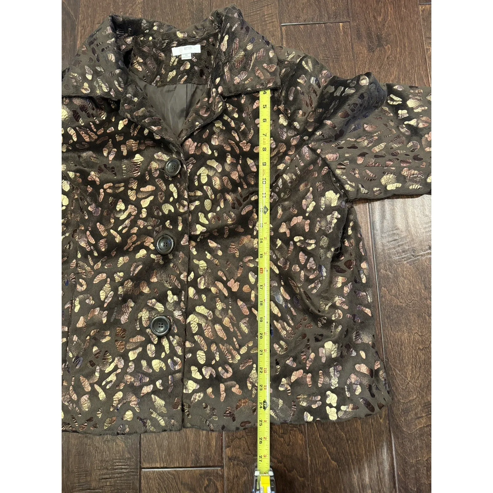 ERIN Jacket Women's Size 1X Brown Logo Buttons‎ Front & Pockets Animal Print - Image 6