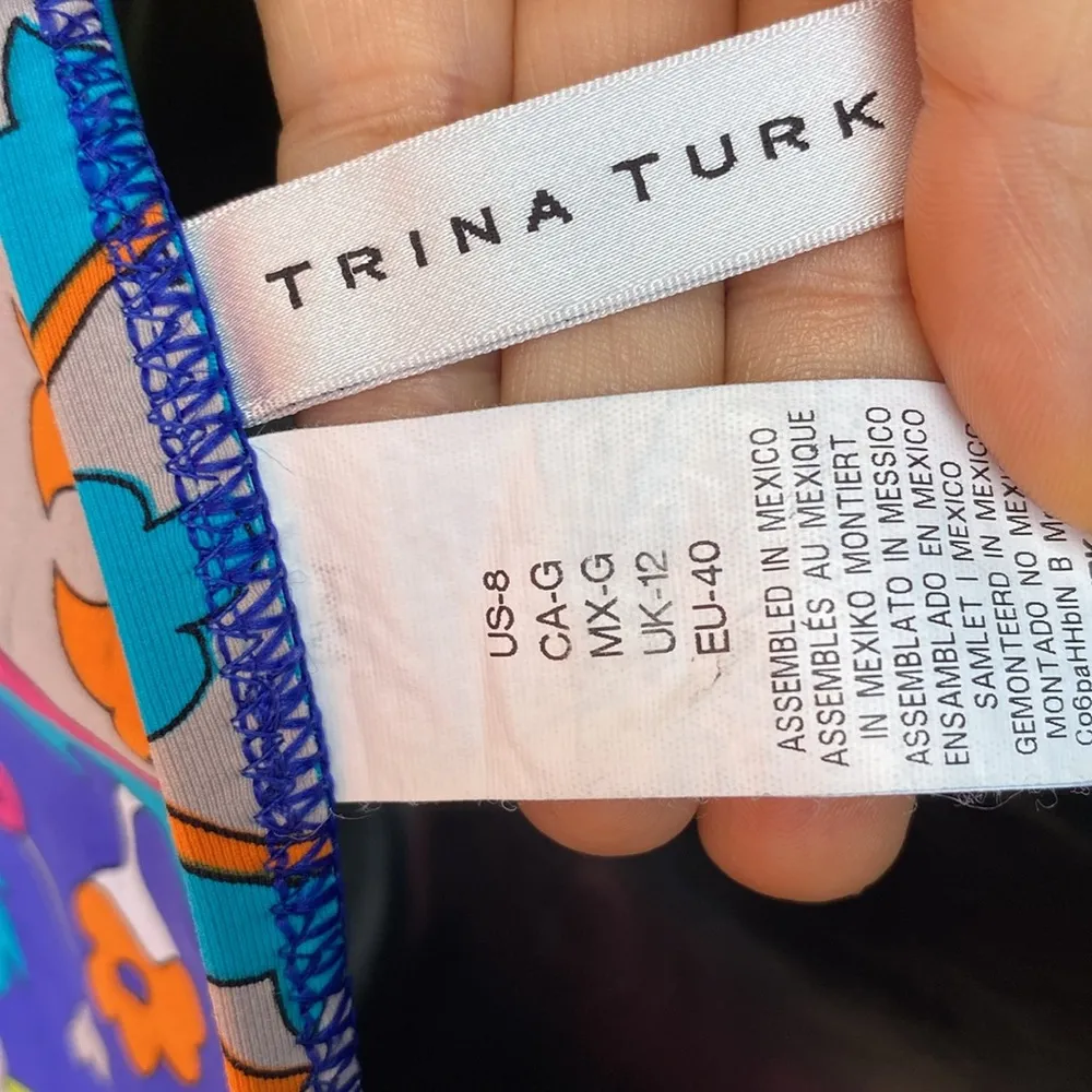 Trina Turk 2 Piece Ruched Waist Paisley Geometric Gold Plated Embroider Bikini 8 - Image 9