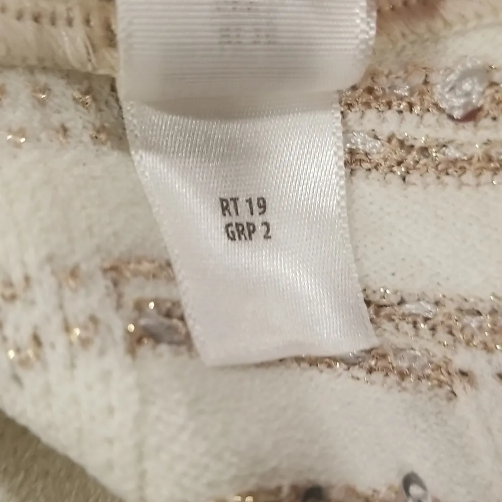 ST JOHN Inlay Sequin Trellis Knit Fit & Flare Dress Cream Metallic Gold 14 NWOT - Image 15