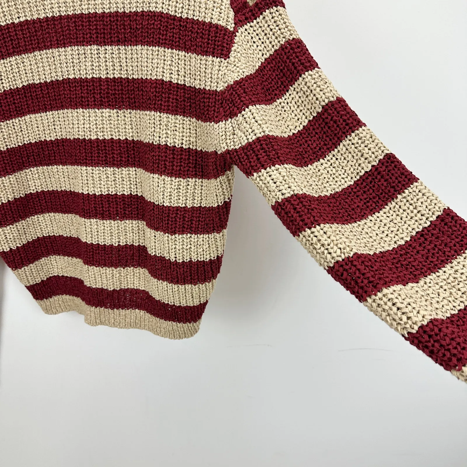 J.Crew Montauk Pullover Sweater V Neck Striped Beechwood Bordeaux Large NWT - Image 12