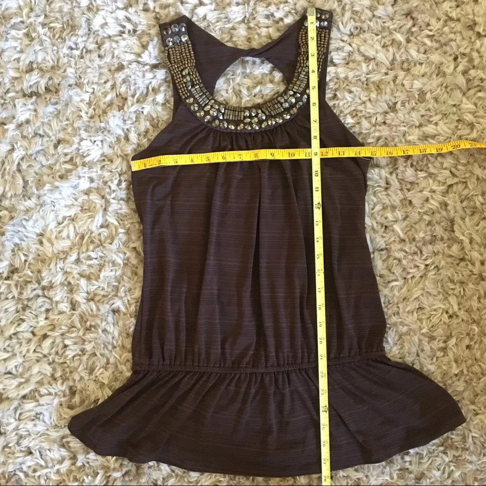 Classy Brown Beaded Sleeveless Top Size L - Image 8