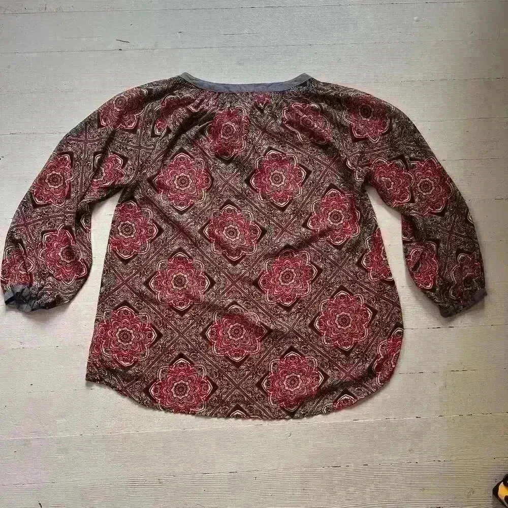 Mystree Mulitcolored Patterned 3/4 Sleeve Boho Western Blouse Women’s Size Small - Image 7