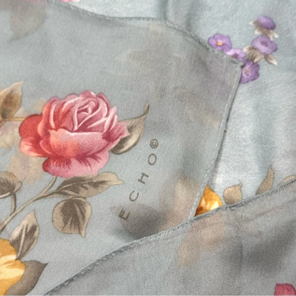 Vintage Echo Light Blue Floral Semi Sheer Scarf - Image 4