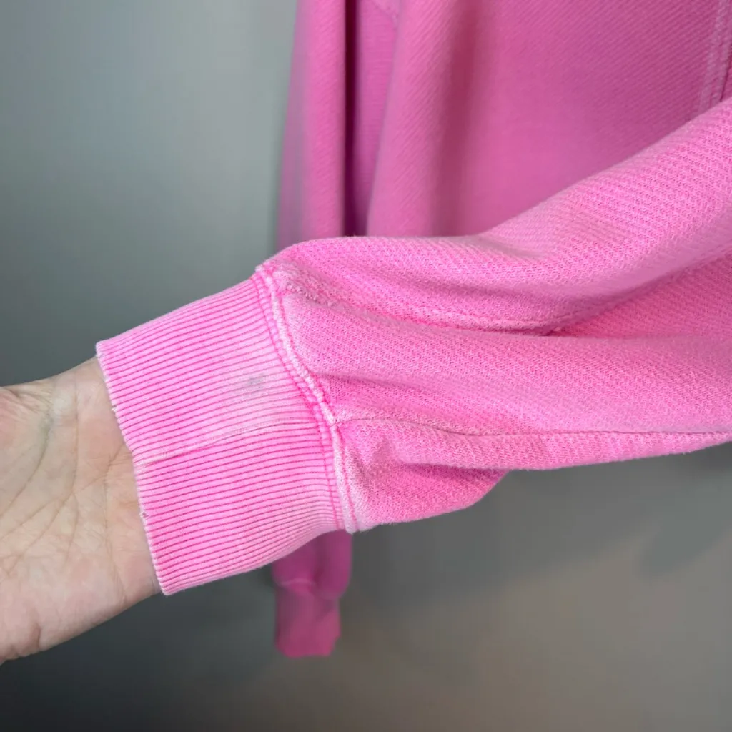 Aerie Beach Party Crop Crewneck Sweatshirt Pink Oversized Distressed FLAW  Small - Image 6