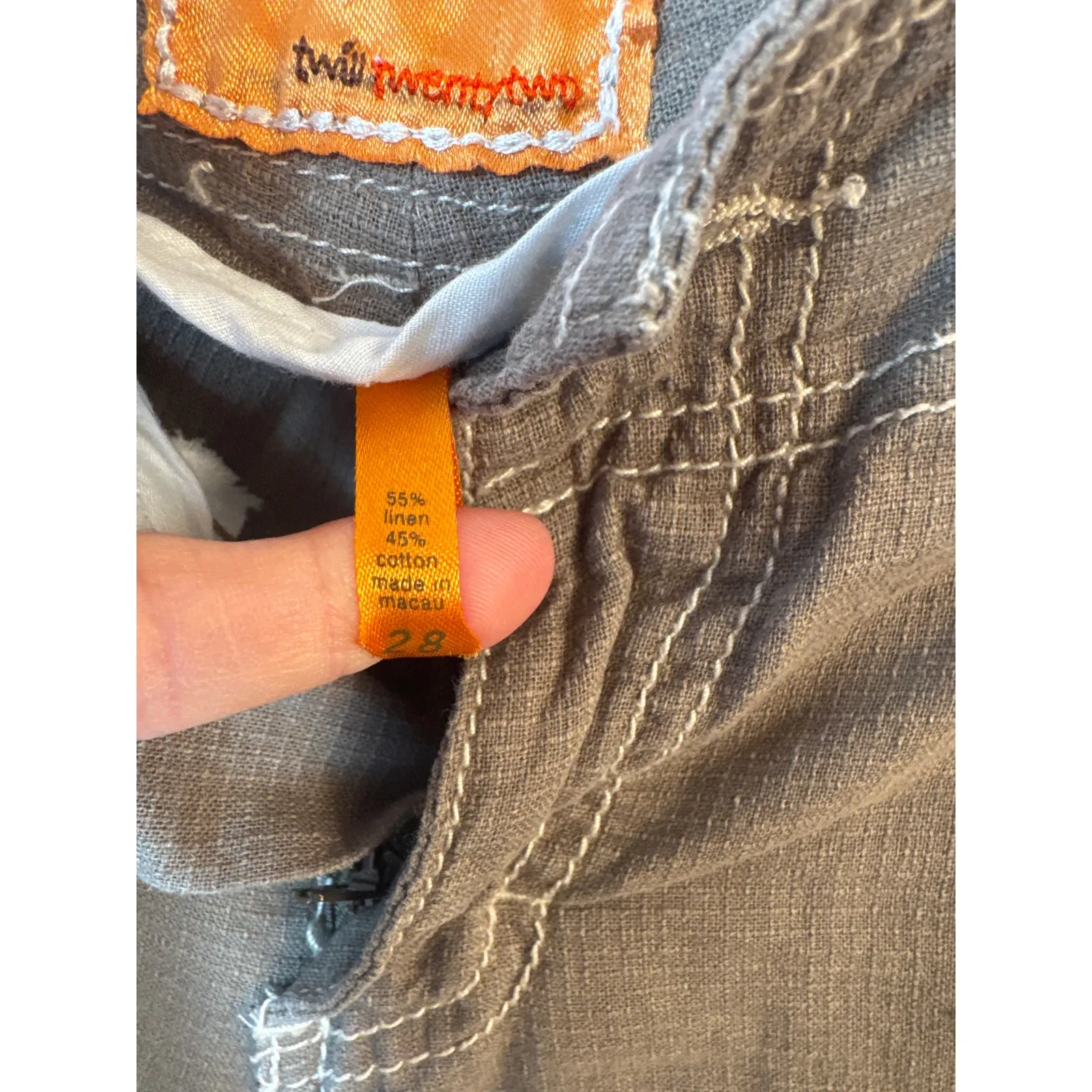 TwillTwentyTwo Capri Pants Size 28 Linen Cotton Blend Adjustable Khaki Orange - Image 7