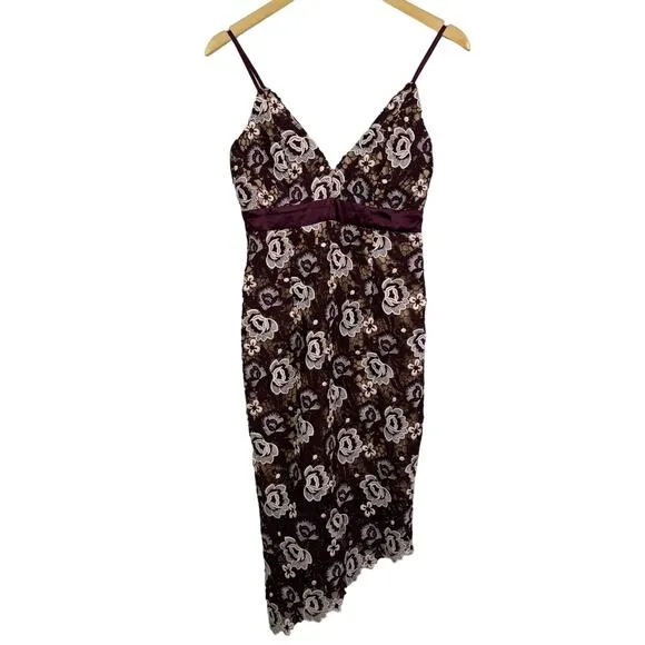 Bardot Dahlia Floral‎ Lace Purple V Neck Asymmetrical High Lo Dress Size 4 NWT - Image 2