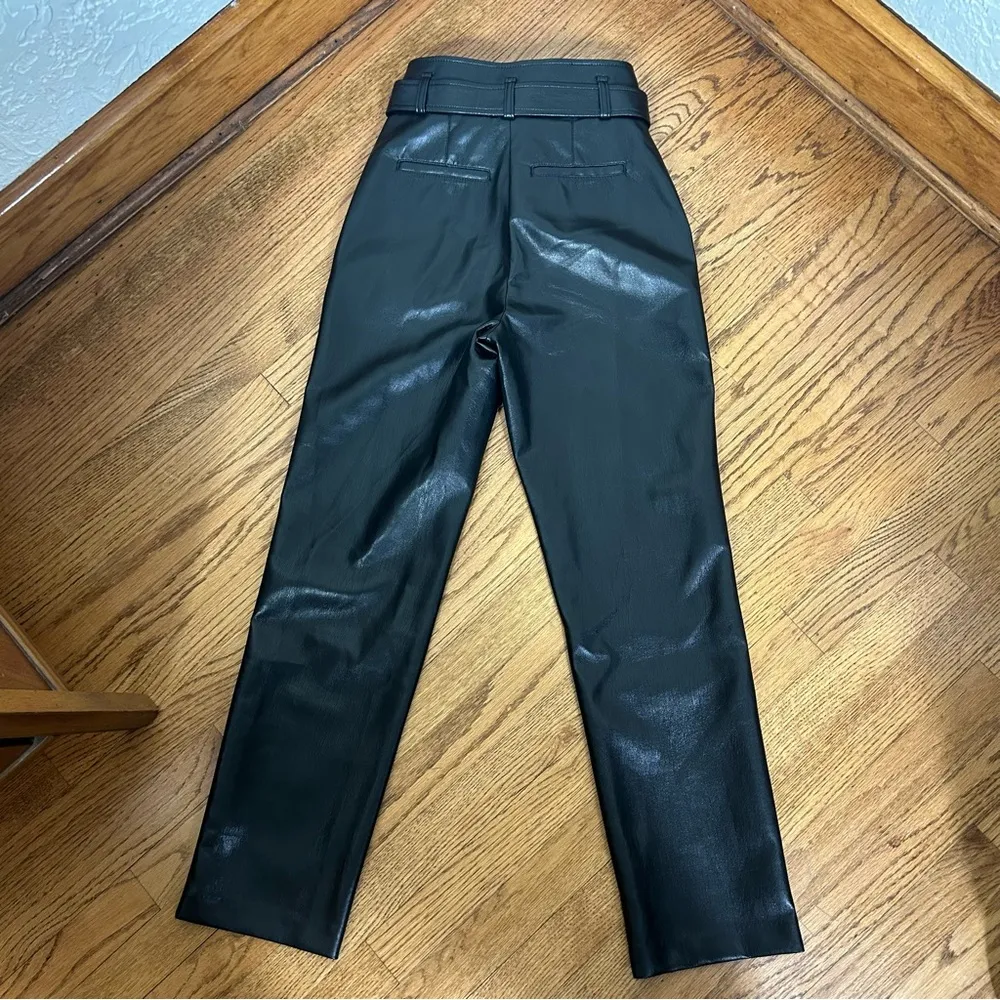 Aritzia | Babaton Black Faux Leather Belted Pants Size 2 - Image 14