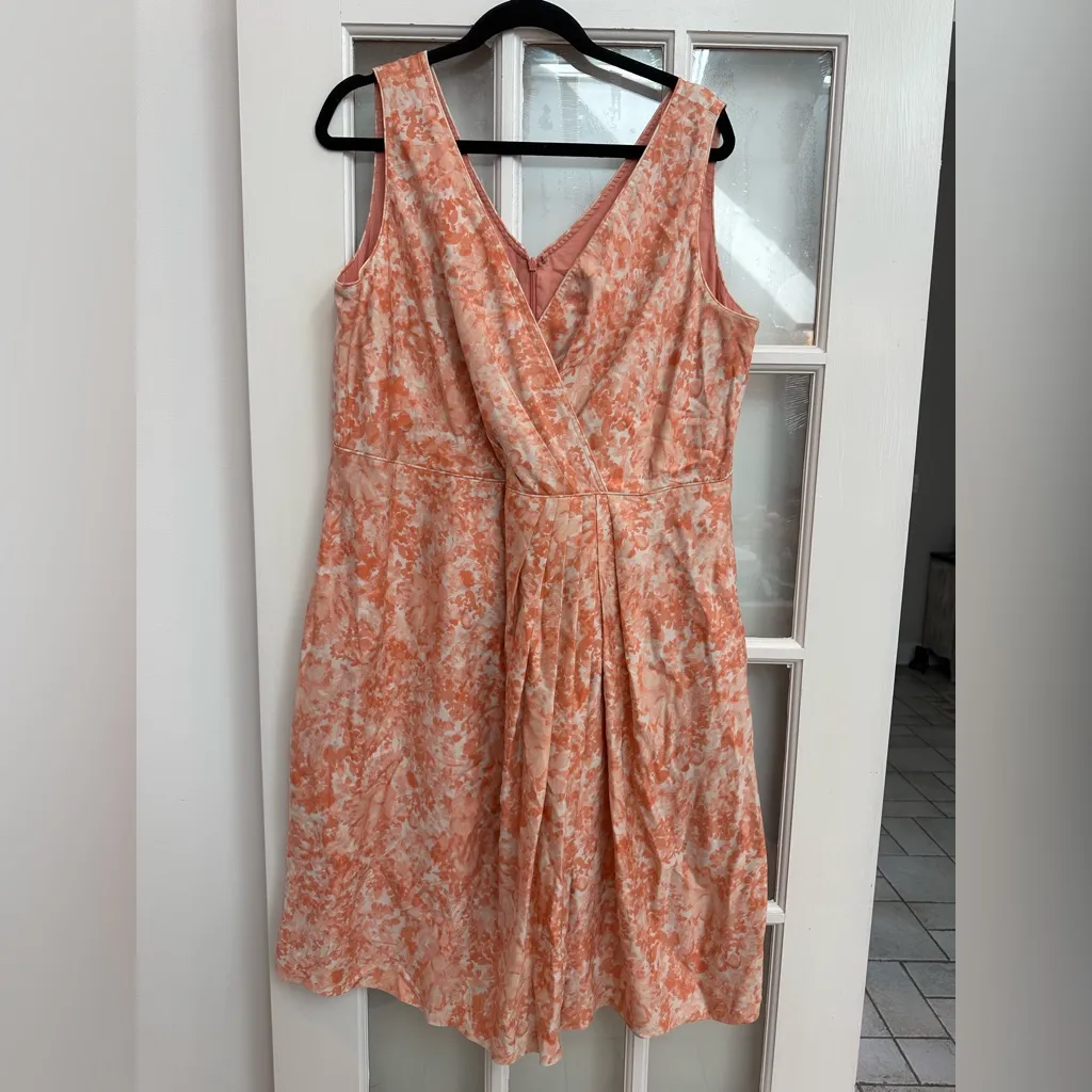 Talbots Peach Coral Watercolor Floral Silk Pleated Midi Dress Plus Size 14W - Image 11