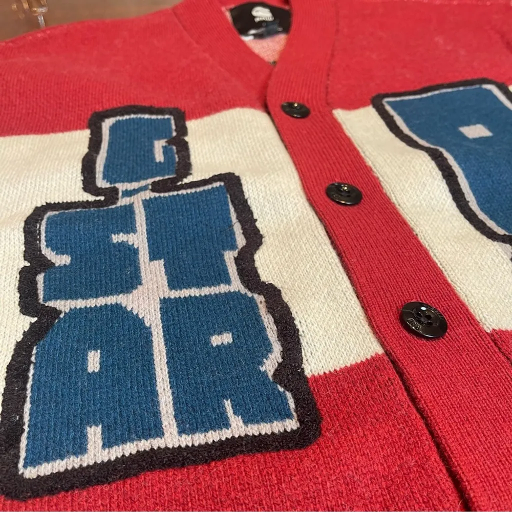 G-Star Raw Unisex Holiday Wool Cardigan Grandpa Chunky Red Beige Blue Sz Large - Image 14