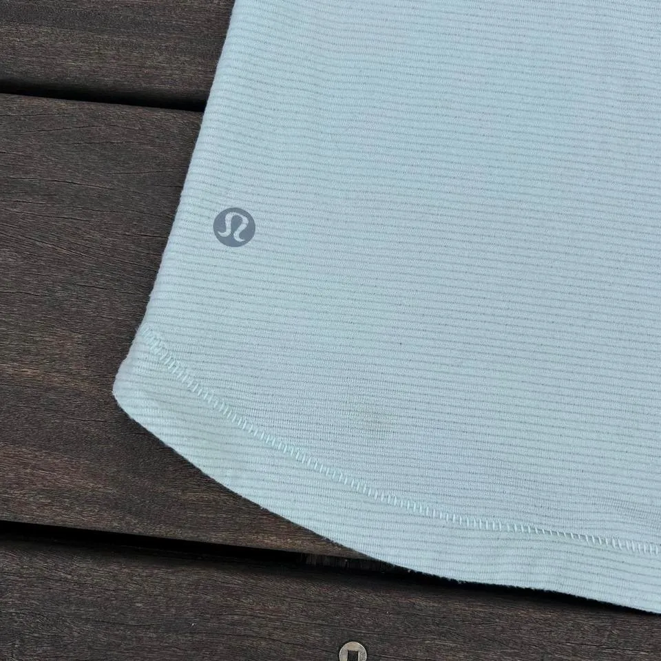 Lululemon Light Green  Striped Mesh V-Neck Short Sleeve Shirt - Image 5