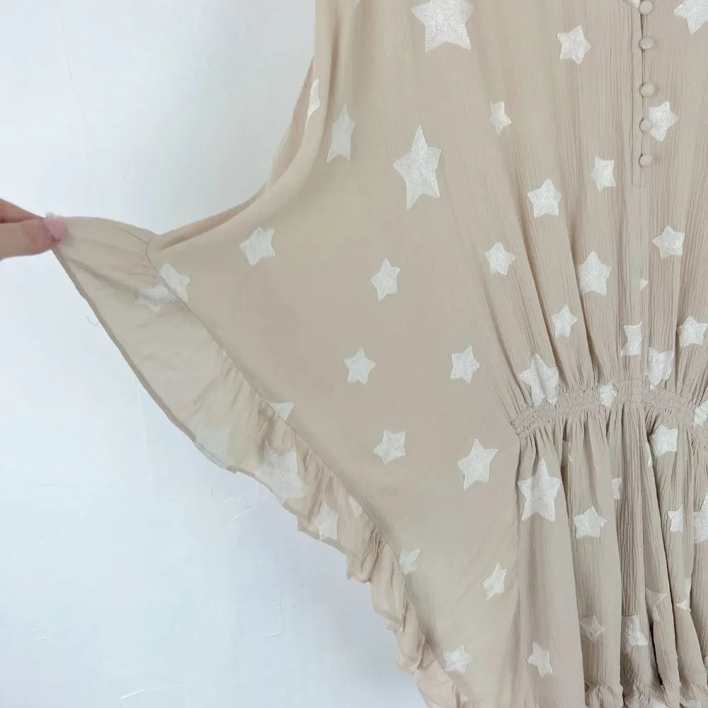 Storia  Embroidered Star Ruffle Batwing Sleeve Romper Size Small S EUC T2651 - Image 5