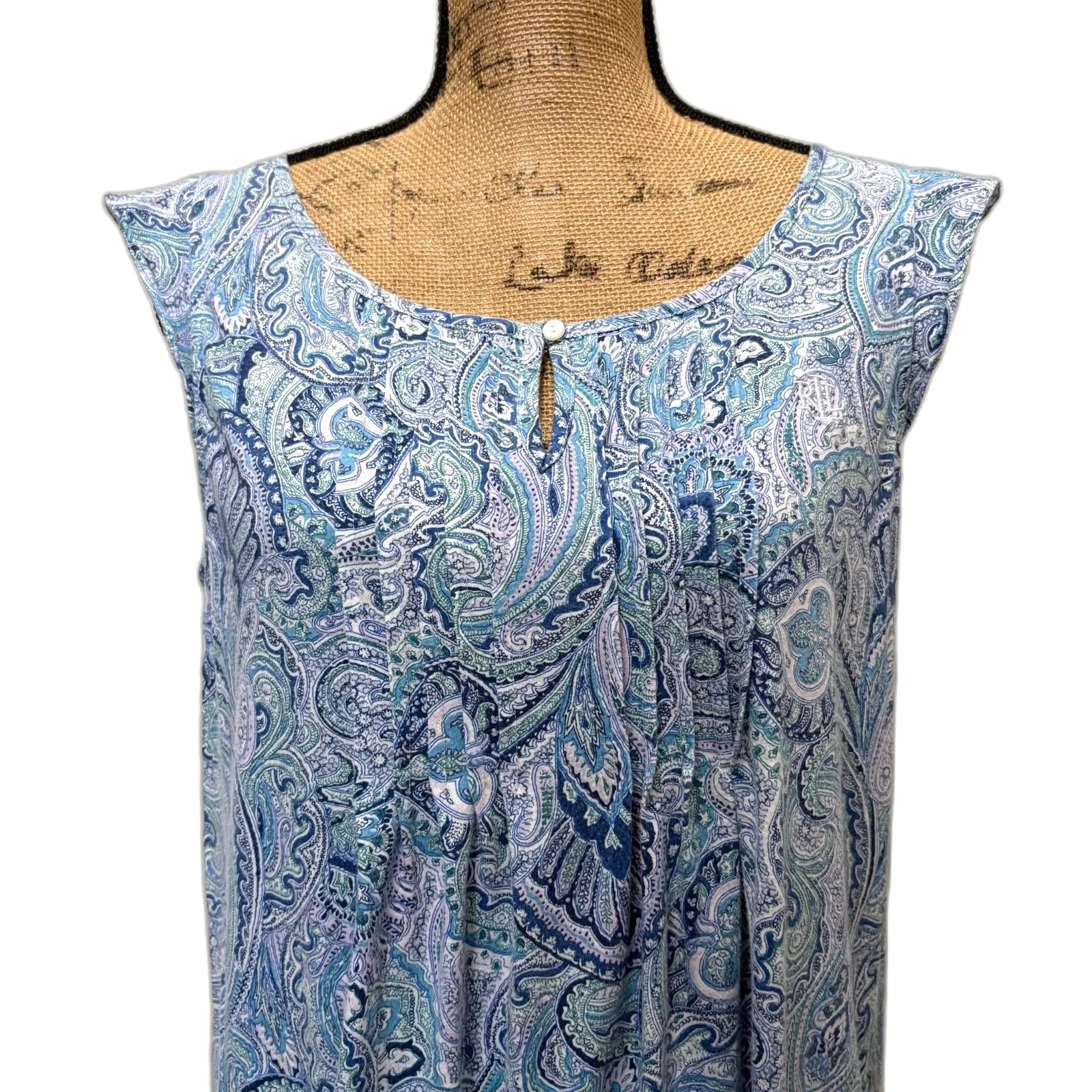 Lauren Ralph Lauren Baby Blue Paisley Ruffle Hem Sleeveless Dress‎ Size Medium - Image 2