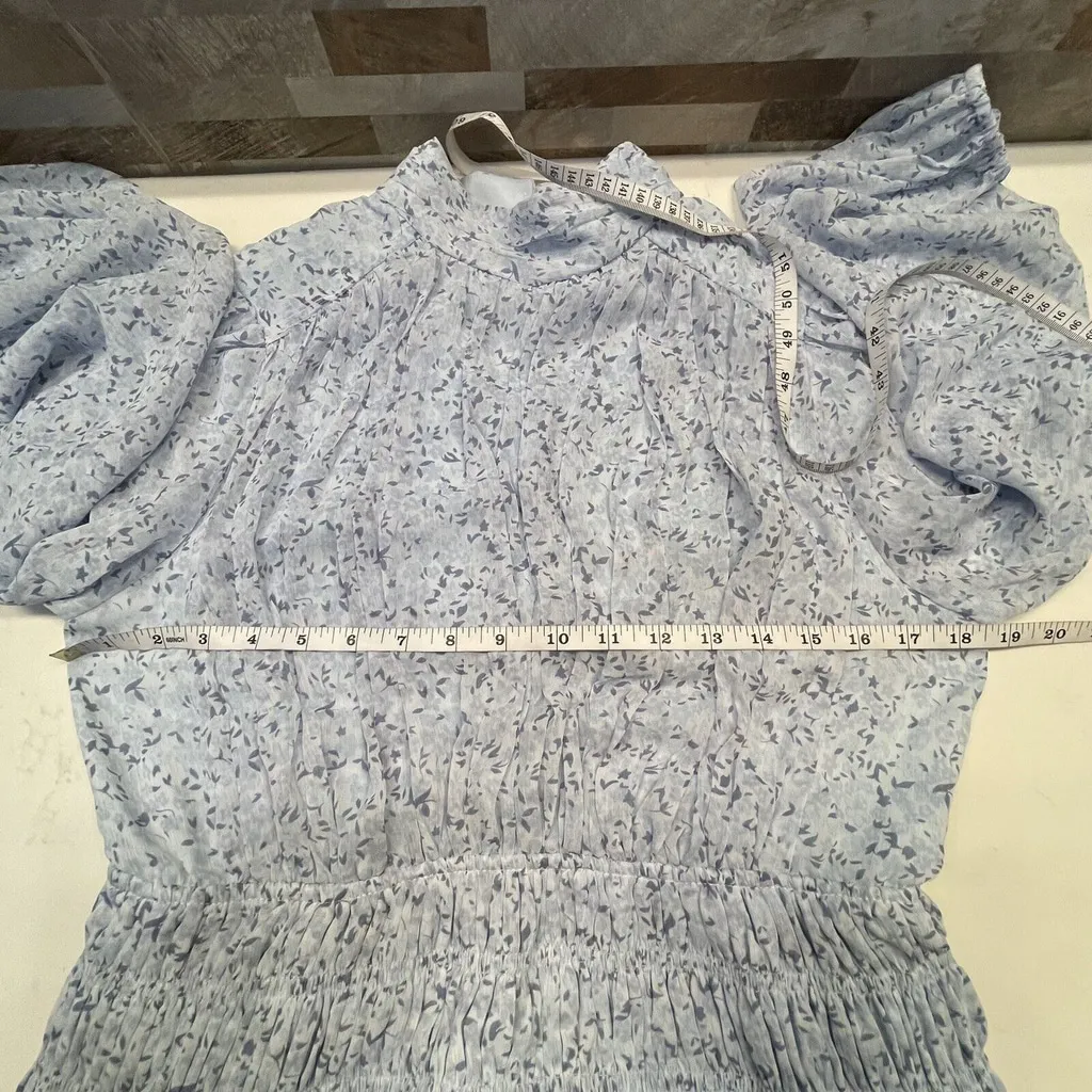 House Of Harlow 1960 x REVOLVE Blue Smocked Mini Ruffled Floral Dress Size M - Image 4