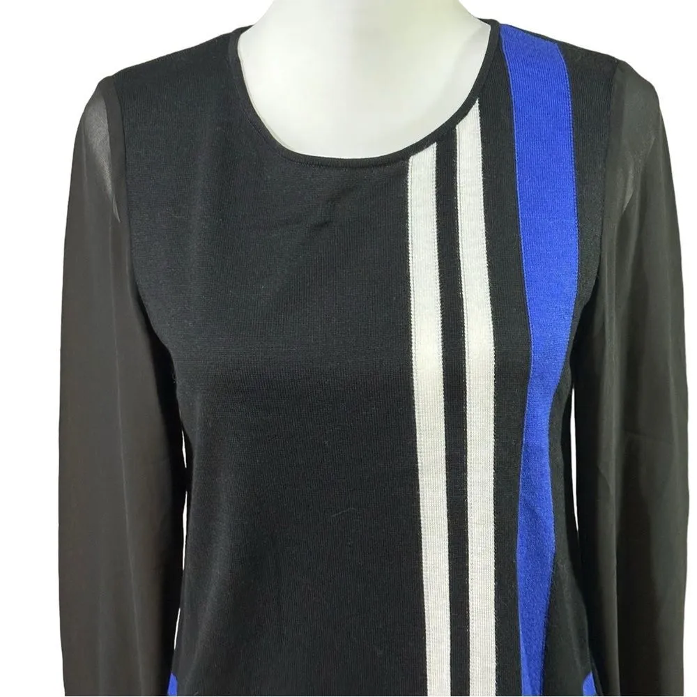 Ming Wang Toula Blue White Graphic Knit Shirt Sz XX Small - Image 3