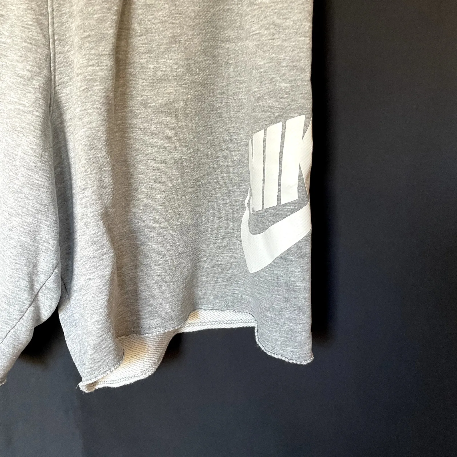Nike cutoff fleece shorts gray drawstring waist pockets women's L cotton blend - Image 2