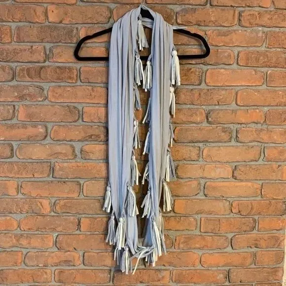 Tonlé Gray White Tassel Fringe Boho Sustainable Fashion Scarf‎ Wrap Accessory - Image 3