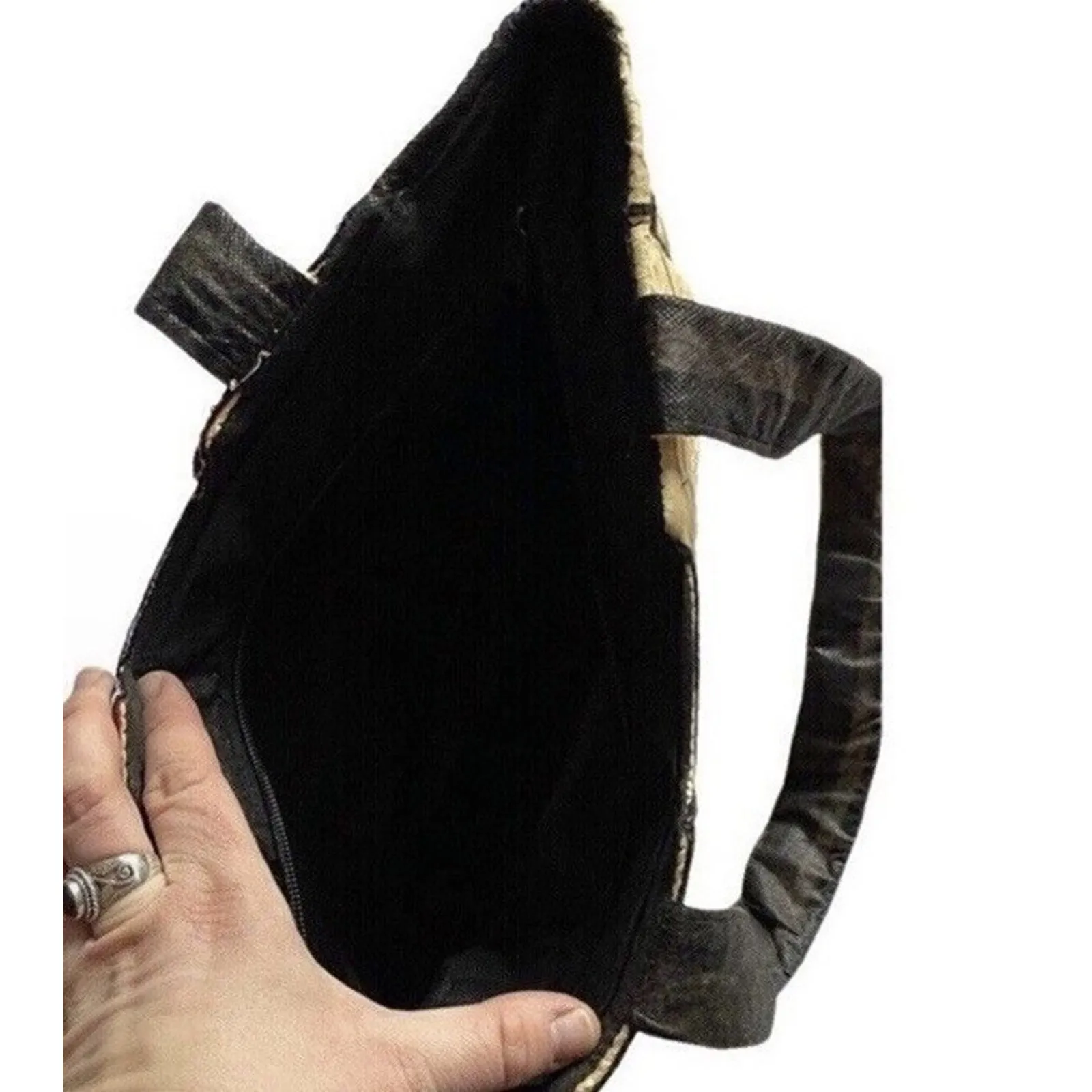 Unique Mirrored Tote Bag Blue Red Green White Bag Medium Pakistan NWOT Black - Image 3