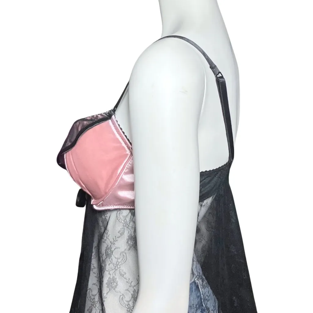Y2K Victoria’s Secret Sheer Black Lace Pink Babydoll Top. 36C Medium. Coquette - Image 11