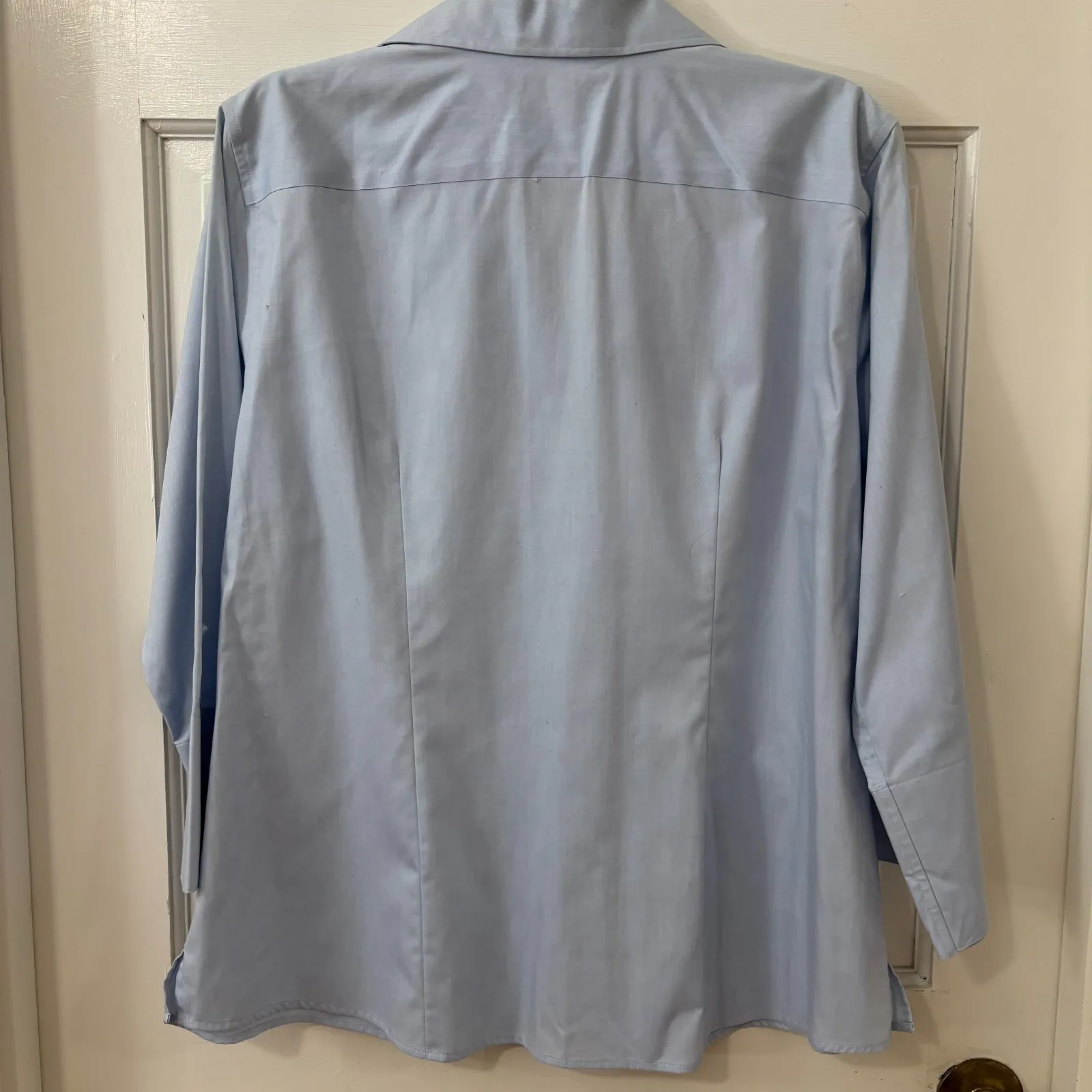 Lands End Fitted Light Blue Button No Iron Pinpoint Oxford‎ Blouse Sz 16 Shirt - Image 2