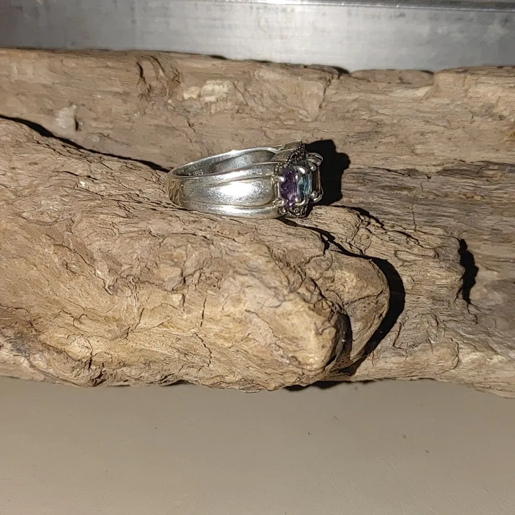 Vintage Marcasite Sterling Silver 925 Ring Prong Multi Colored Gemstones Stamped - Image 9