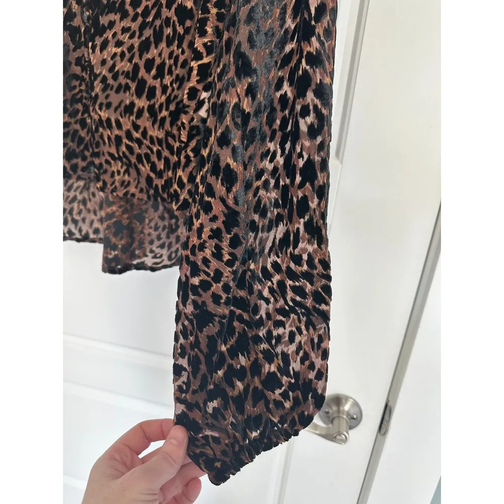 Wild Dreams Velvet Leopard Print Blouse, Brown & Black, Size XS - Image 6