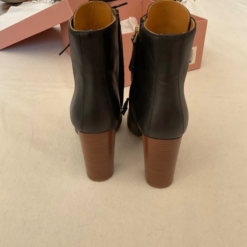 NWB Sezane High Pauline Lace-up Ankle Boots navy blue golden buttons 35 us4 - Image 9