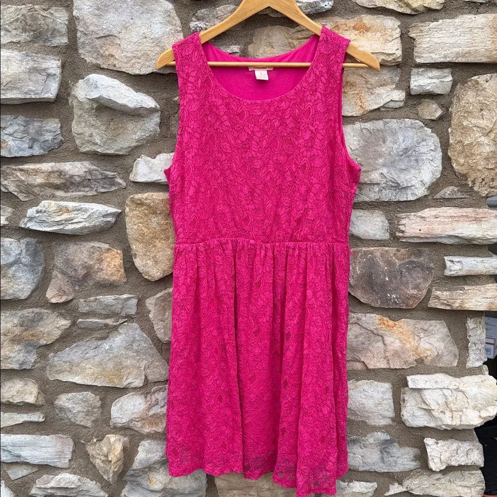 candalite bright pink sleeveless dress with lace overlay size XL - Image 2