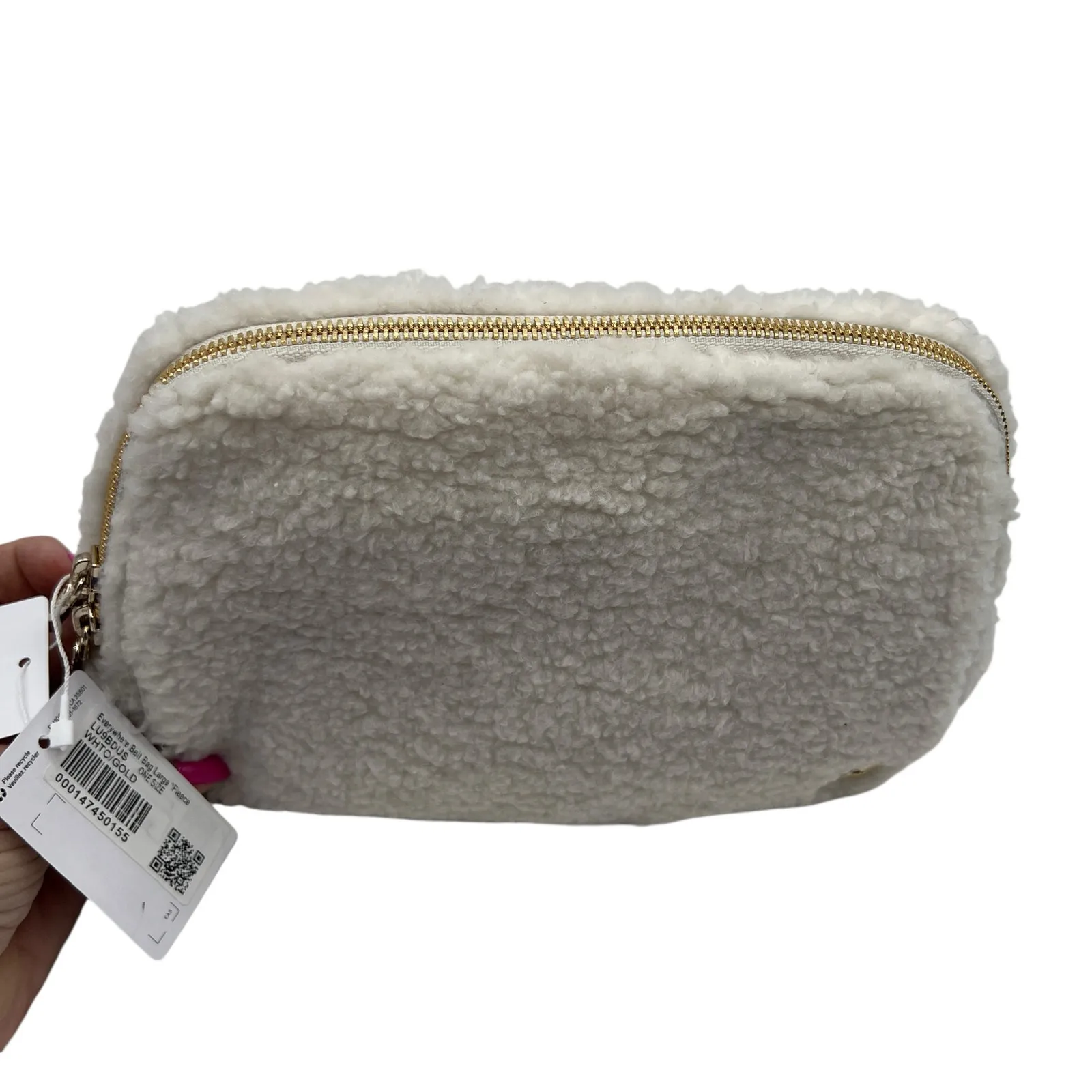 Lululemon Sherpa Fleece Crossbody Everywhere Belt Bag Gold Logo Winter White Y2K - Image 7