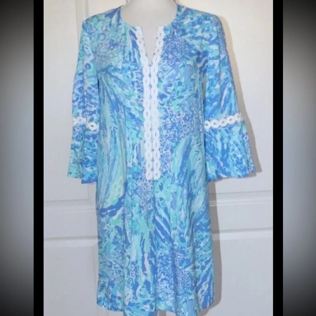 Lilly Pulitzer Hollie Dress Blue Haven Hey Hey Soleil XS Vacation Palm Beach - Image 2