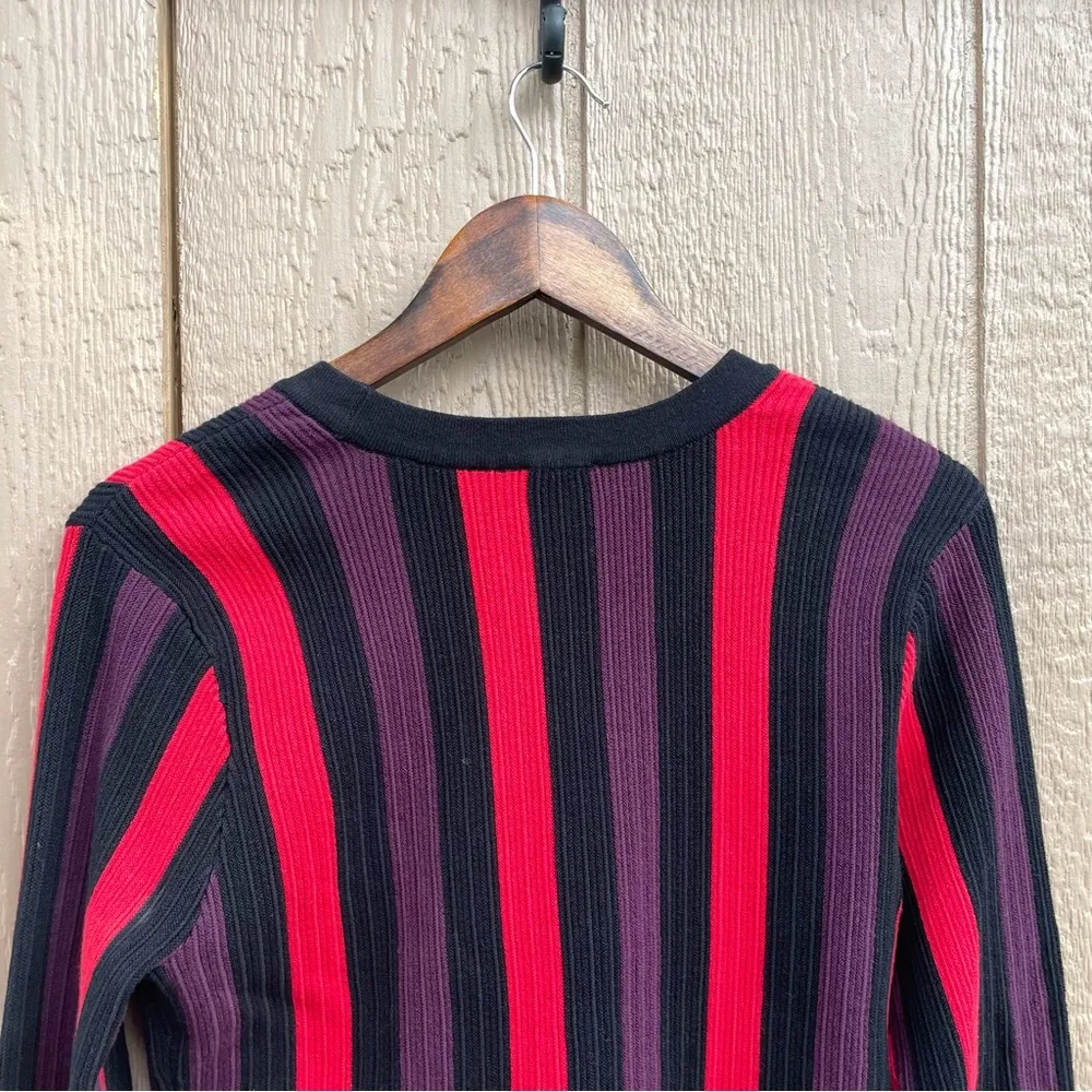 CABi Womens Sweater Black Stripe Royal Pullover Multicolor V-neck Size Medium - Image 6