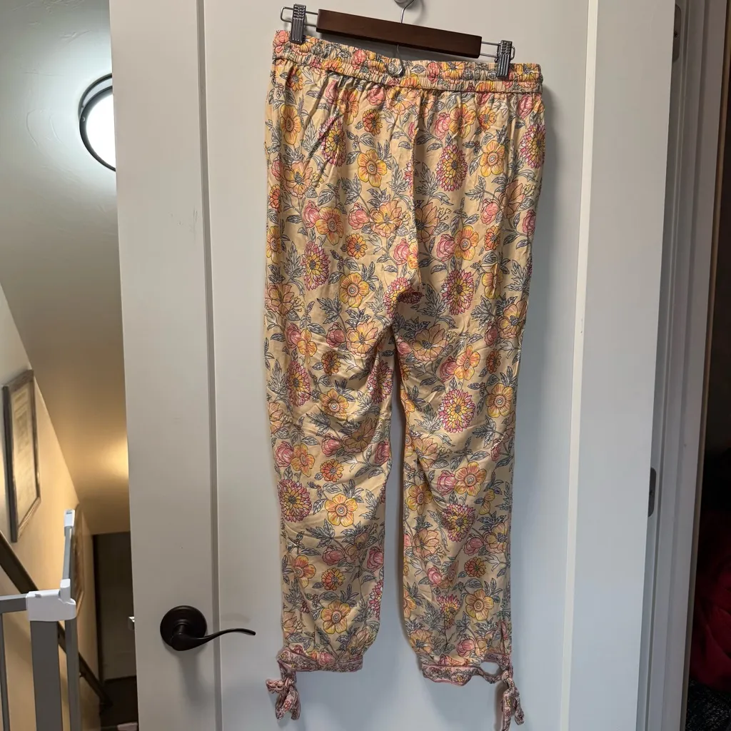 Cost‎ Plus World Market Floral Elastic Waistband Pajama Lounge Pants Rayon Boho Yellow Size L - Image 4
